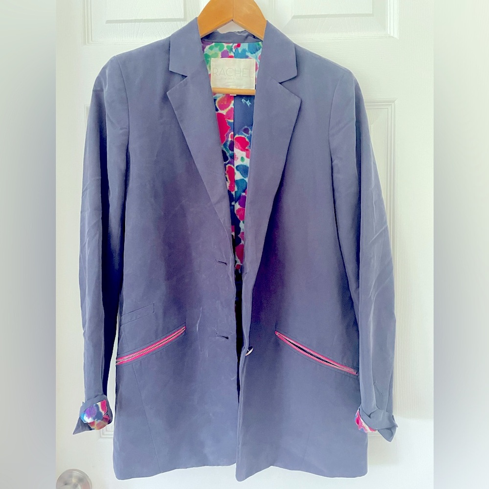 Rachel Roy designer blazer in beautiful blue with floral details inside.